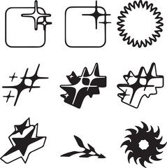 Y2K Icon Sheet. Collection of abstract shapes and geometric design elements in black and white