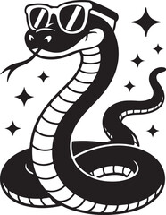Funny Big Snake Wearing Sunglasses Black Silhouette Vector