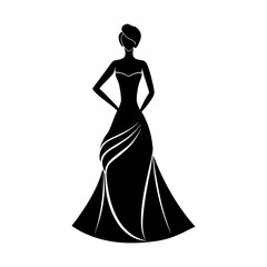 Elegant woman gown silhouette fashion model style vector art