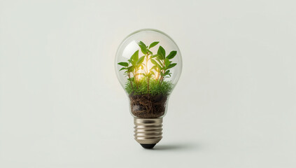 Light bulb with growing plants symbolizes eco-friendly innovation and sustainability efforts in modern design