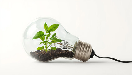 Growth and innovation with a plant inside a light bulb showing sustainability and eco-friendliness