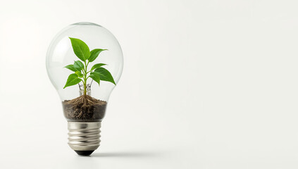 Growing plant inside light bulb symbolizes eco-friendly energy and sustainability innovations in modern design