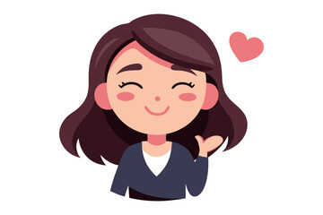 Heartfelt Greeting: An animated female figure, radiating warmth and affection with a charming smile and a floating heart, symbolizes love and friendliness.