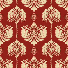 Damask seamless with gold floral pattern, vector illustration elegant for textile, wall paper, bedding, rug, curtains, cushion cover, upholstery fabric, scarf, wrapping, vintage design, luxury