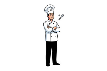 Culinary Craft: A skilled chef, dressed in a crisp white uniform, exudes confidence, as he embodies the essence of culinary expertise.