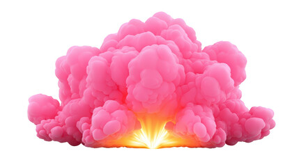 Fototapeta premium Vibrant pink explosion of smoke billows upward, creating dramatic and colorful visual effect. fluffy clouds of pink are illuminated from below, adding warm glow to scene