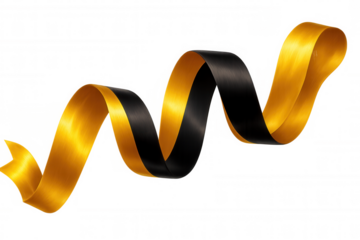 Wavy black and gold ribbon with transparent background, perfect for celebrations, luxury, and festive designs
