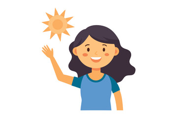 Happy Child: A cheerful child with a radiant smile waves towards the bright sunshine, filled with joy and excitement.