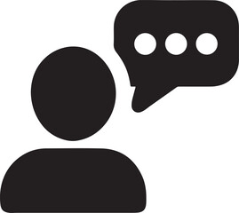 Minimal black vector icon of person speaking, black person speaking with speech bubble, person speaking in clean line style, person speaking for communication, editable person speaking vector design