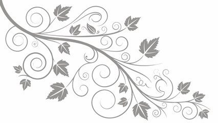 Elegant gray floral branch with leaves and swirls isolated on white background for decoration, design, or creating a vintage style pattern