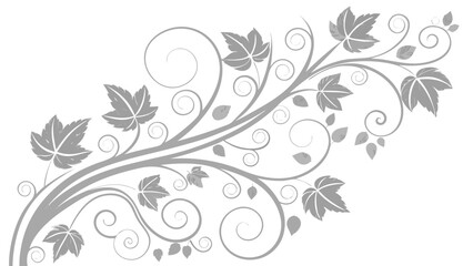 Elegant gray floral branch with leaves and swirls isolated on white background for decoration, design, or creating a vintage style pattern
