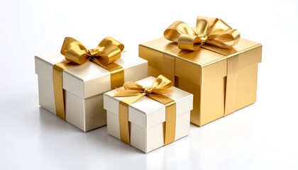 Obraz premium Three gift boxes, gold ribbons
