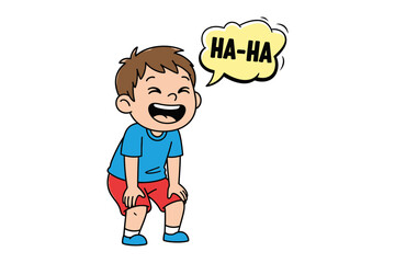 Childish Laughter: A gleeful cartoon child, doubled over with mirth, expresses unbridled joy through uproarious laughter, encapsulated by a 'HA-HA' speech bubble.