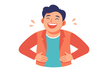 Joyful Laughter Illustration: A cheerful individual is depicted bursting with laughter, hand placed on belly in a moment of pure mirth. conveying happiness and contentment