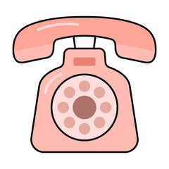Vintage Pink Rotary Telephone Vector Illustration. Charming vector illustration of a classic vintage rotary telephone in soft pastel pink tones.