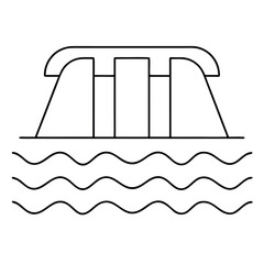 Clean outline illustration of a hydroelectric power dam with flowing water suitable for industry or environmental themes