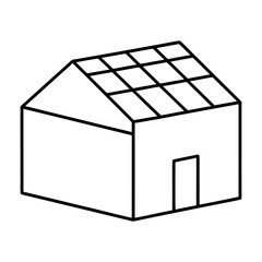 Minimalist off grid cabin design featuring a solar panel on the roof rendered in clean vector graphics