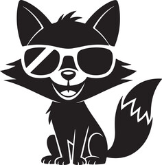 Funny Fox Wearing Sunglasses Black Silhouette Vector