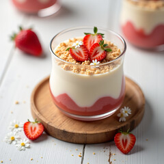 Vanilla and strawberry sauce pudding