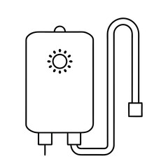 Clean and modern icon representing a solar water heater with a stylized water tank and a bright sun symbol for renewable energy concepts
