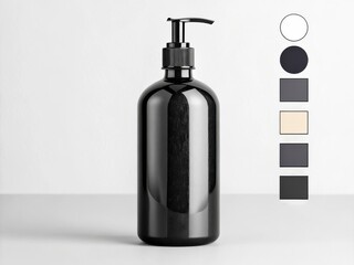 Fototapeta premium Black dispenser bottle with pump liquid