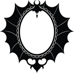 Circular gothic mirror frame with bat wing accents silhouette isolated on transparent background