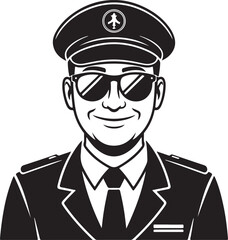 Smiling Navy Officer Wearing Sunglasses Black Silhouette Vector