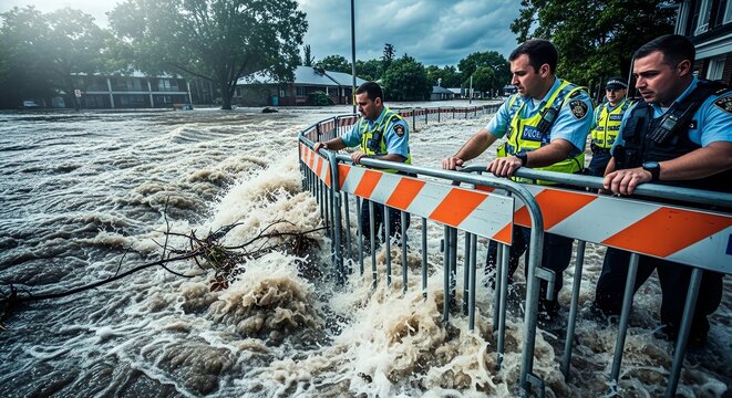 Emergency Responders Monitoring Flooded Area
