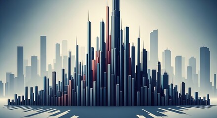 Obraz premium Abstract cityscape skyline with skyscrapers and buildings in geometric pattern design