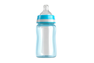 Baby bottle with blue nipple and ring baby feeding product