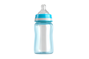 Baby bottle with blue nipple and ring baby feeding product