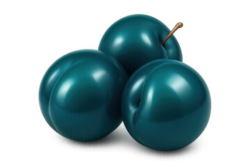 Ripe plums clustered together, displaying deep purple hues and smooth skin on clean white surface