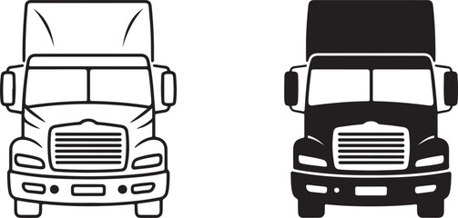 Vector Icon: Semi Truck Sign, Front View, Black and White, Transportation Symbol © vectorzking