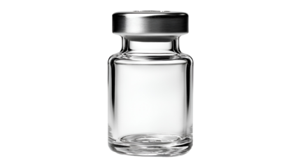 Empty glass vial with silver cap medical supplies pharmaceutical product healthcare