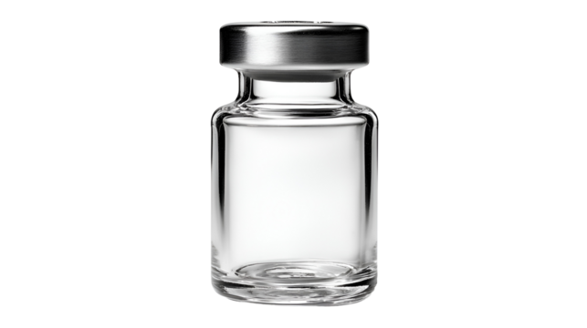 Empty glass vial with silver cap medical supplies pharmaceutical product healthcare