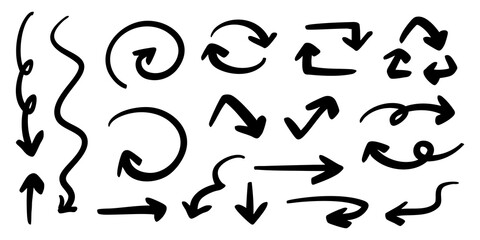 ベクターのペンの手書きの矢印セット 白黒