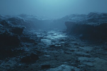 Dark, misty alien landscape