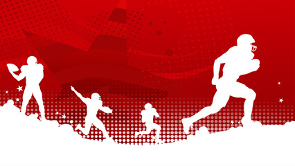 Red sport american football background banner with copy space and players silhouettes