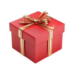 Obraz premium Red gift box with gold ribbon festive present surprise celebration, isolated on transparent background, perfect cutout, PNG