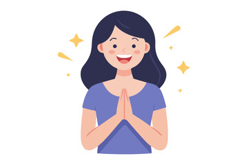 Pure Gratitude: An illustrated woman expresses sincere gratitude with hands clasped, a symbol of appreciation and mindfulness.