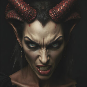 Mujer demonio con cuernos &ndash; Obra maestra hiperrealista