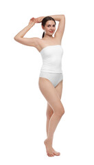 Fototapeta premium Beautiful woman in underwear on white background