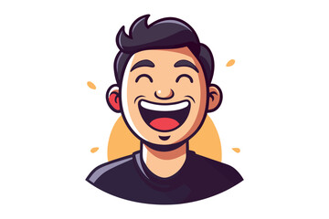 Joyful Expression: A cheerful illustration of a man with a radiant smile, embodying pure joy and positivity with clean lines and vibrant colors, perfect for conveying happiness.