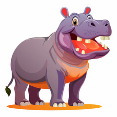 Obraz premium Cheerful Hippo in Nature: A delightful illustration of a hippo, its cheerful expression radiating joy, set in its natural habitat with charming simplicity.