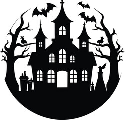 Haunted Pub Crawl Silhouette with Spooky Figures on Transparent Background silhouette This vector design features