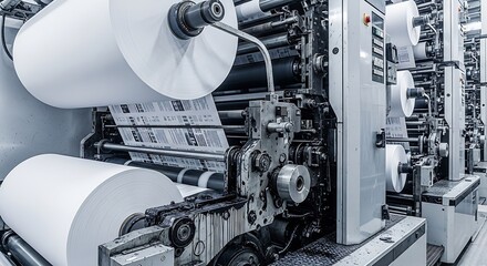 A large industrial printing machine in operation, producing highquality printed materials