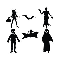 Fototapeta premium Halloween silhouettes of spooky characters and symbols