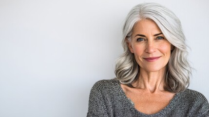 smiling beautiful mature business woman standing isolated on white background older senior businesswoman 60s grey haired lady professional coach looking at camera close up face headshot portrait no l