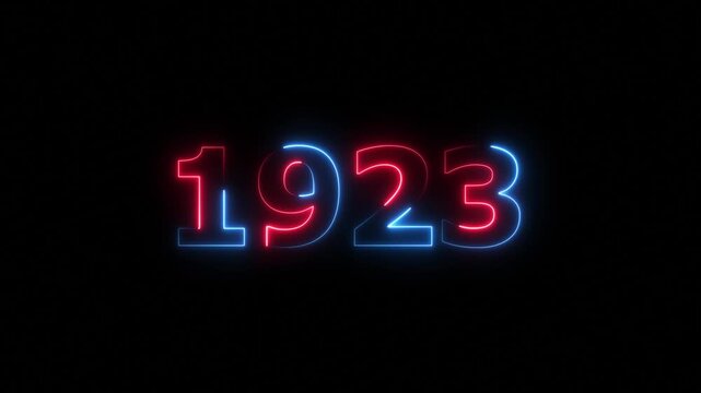 1923 Sal neon text background animation. Glowing neon business number text background 4k video.