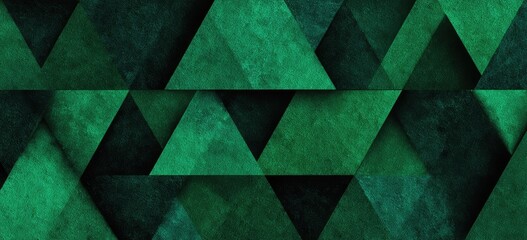 Abstract pattern of overlapping textured triangles in dark green